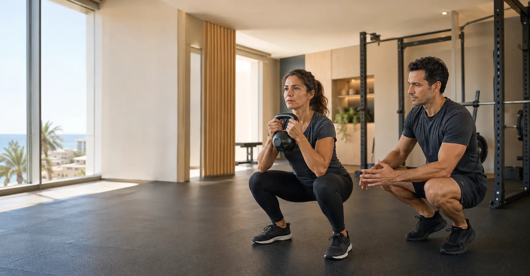 Entrenador acompañando una sesión individual de fuerza